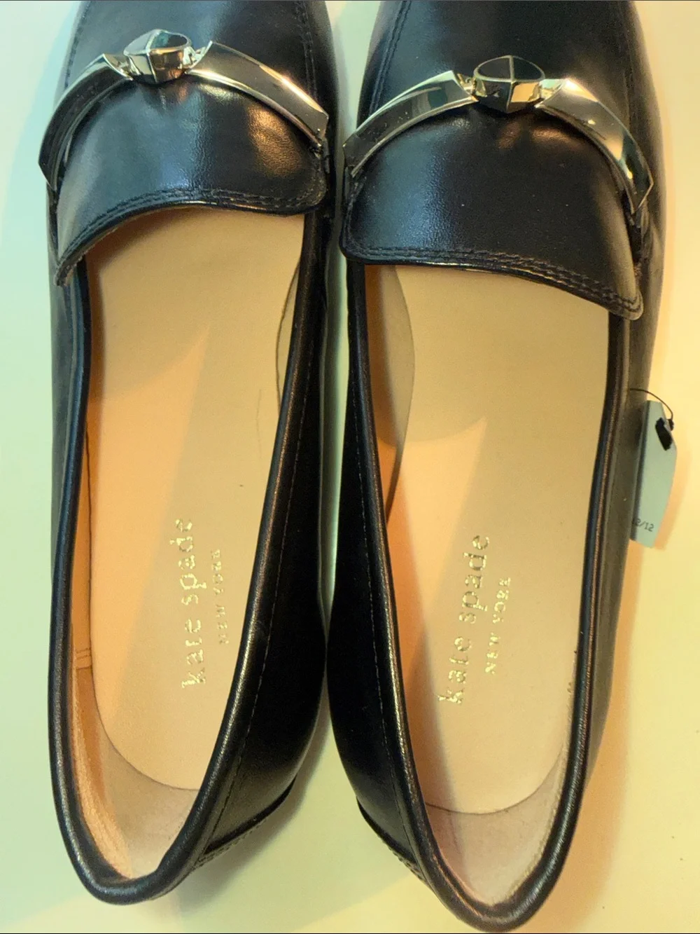 kate spade Black Leather Women's Loafers with Silver Spade Bit